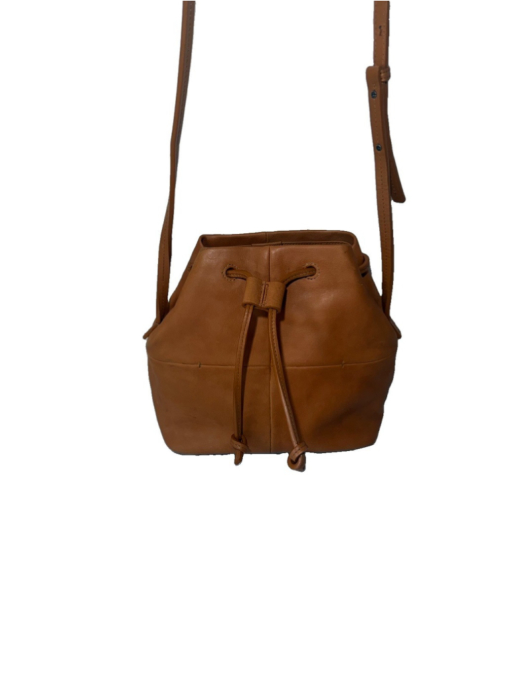 ECCO tan drawstring bucket bag leather crossbody